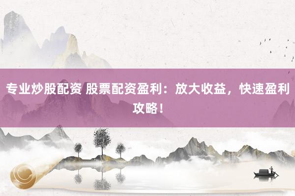 专业炒股配资 股票配资盈利：放大收益，快速盈利攻略！
