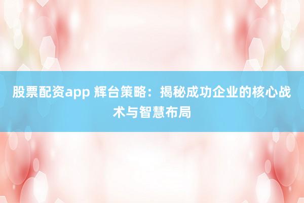股票配资app 辉台策略：揭秘成功企业的核心战术与智慧布局