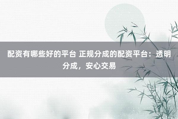 配资有哪些好的平台 正规分成的配资平台：透明分成，安心交易
