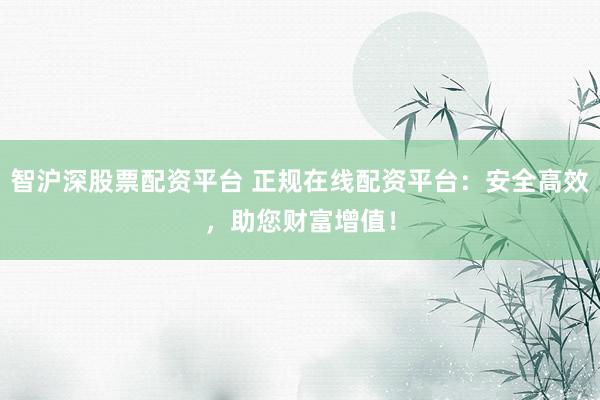智沪深股票配资平台 正规在线配资平台：安全高效，助您财富增值！