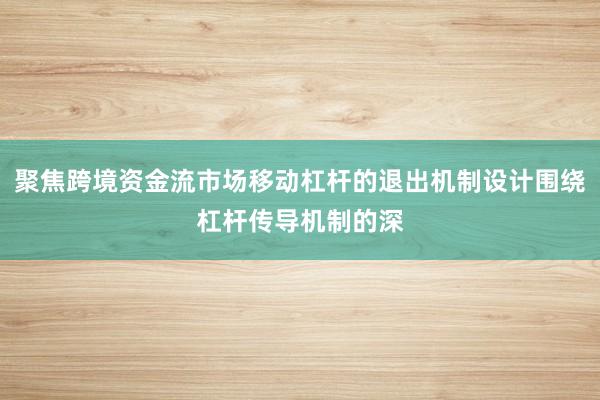 聚焦跨境资金流市场移动杠杆的退出机制设计围绕杠杆传导机制的深