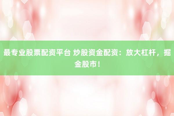 最专业股票配资平台 炒股资金配资：放大杠杆，掘金股市！
